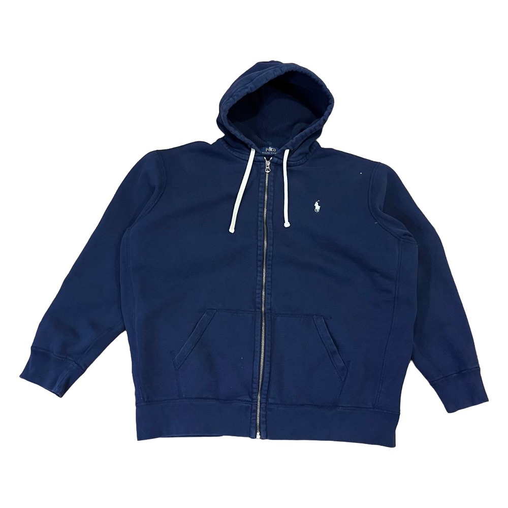 Polo Ralph Lauren Full Zip Fleece Hoodie Men’s 2XL Waffle Hood Blue Sweater